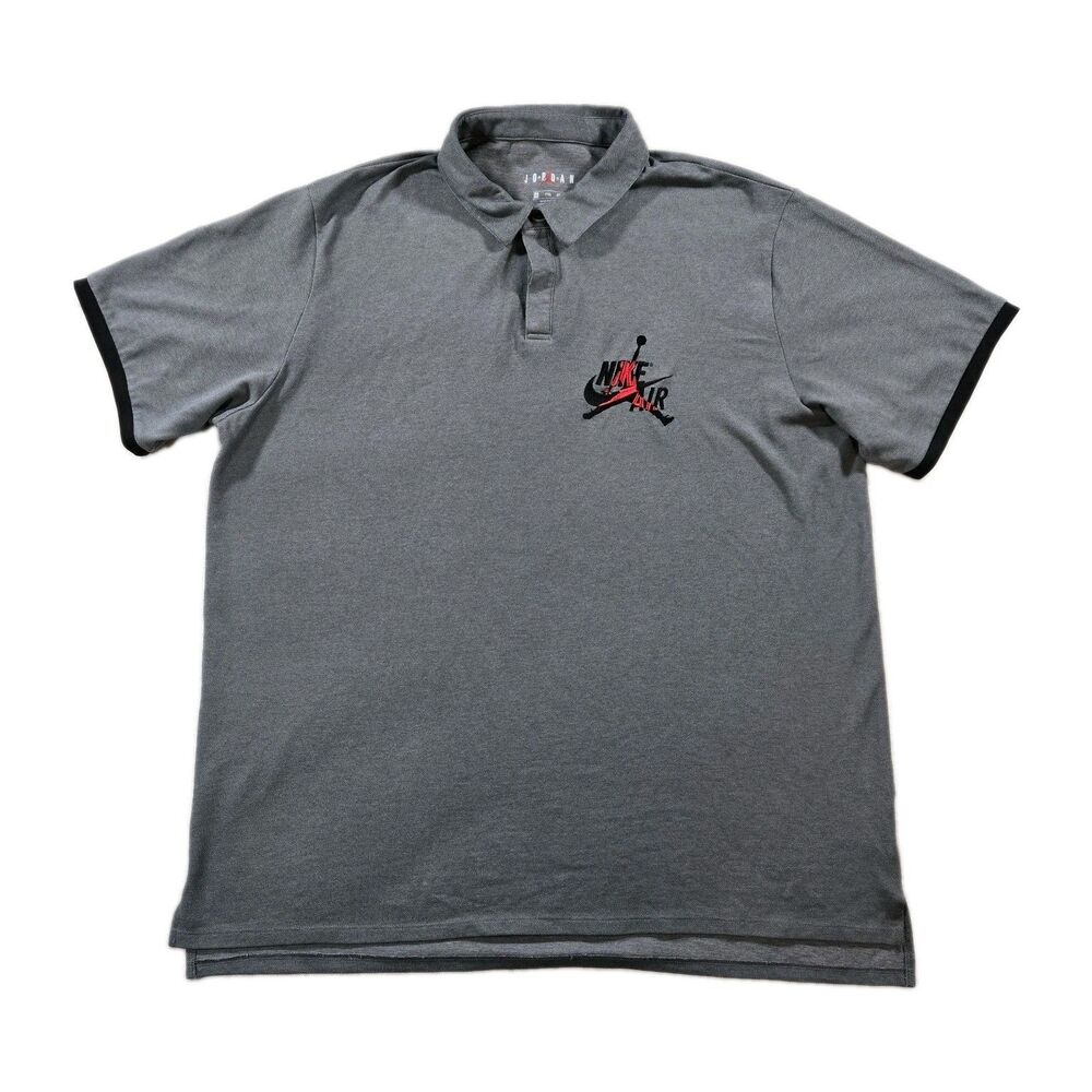 Mens Air Jordan DriFIT Polo Shirt Medium Gray Black Red Jumpman Short Sleeve